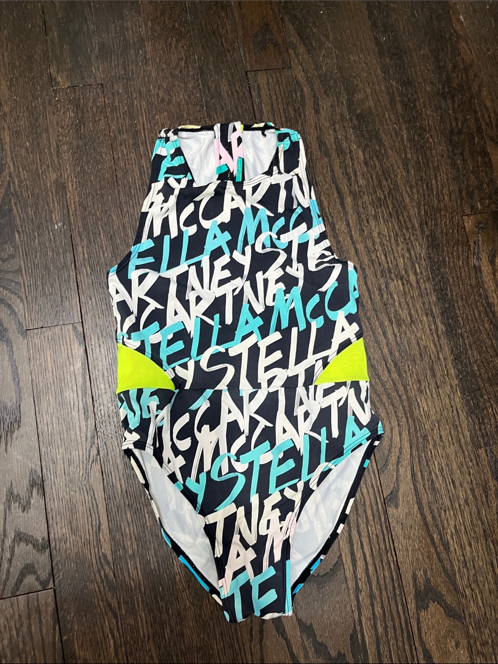 Stella McCartney Kids Racerback One-Piece Swimsuit- Teal & Neon Yellow Accents